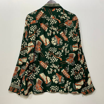 【中古品】【メンズ】 JUMPIN JACK'S ジャンピンジャックス GROOVIN HIGH グルービン ハイ 光龍 RAYON OPEN COLLAR LS SHIRT レーヨン オープン カラー ロングスリーブ シャツ トップス 長袖 145-260819-cs-01-izu サイズ：L カラー：グリーン 万代Net店