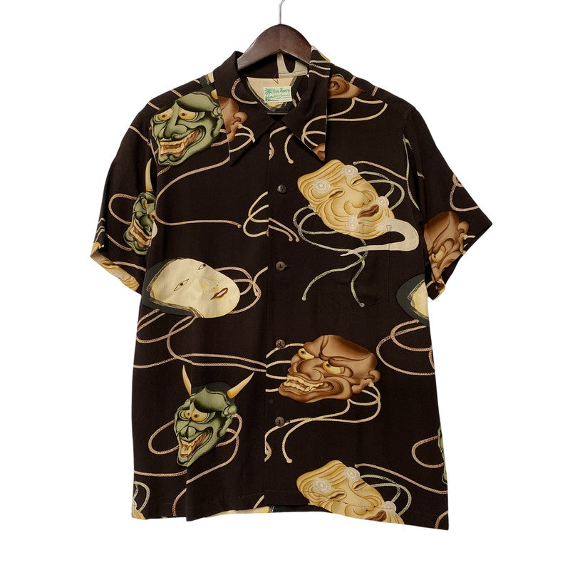 【中古品】【メンズ】 SUN SURF サンサーフ -SPECIAL EDITION- SS36653 2014年製 NOH MASK RAYON OPEN COLLAR SS SHIRT 能面 レーヨン オープン カラー ショートスリーブ シャツ トップス 半袖 145-260821-cs-07-izu サイズ：L カラー：ブラウン 万代Net店