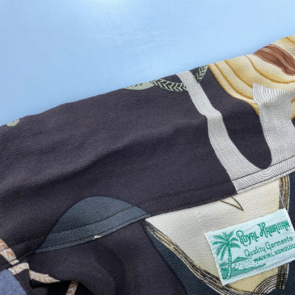 【中古品】【メンズ】 SUN SURF サンサーフ -SPECIAL EDITION- SS36653 2014年製 NOH MASK RAYON OPEN COLLAR SS SHIRT 能面 レーヨン オープン カラー ショートスリーブ シャツ トップス 半袖 145-260821-cs-07-izu サイズ：L カラー：ブラウン 万代Net店