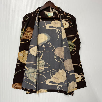 【中古品】【メンズ】 SUN SURF サンサーフ -SPECIAL EDITION- SS36653 2014年製 NOH MASK RAYON OPEN COLLAR SS SHIRT 能面 レーヨン オープン カラー ショートスリーブ シャツ トップス 半袖 145-260821-cs-07-izu サイズ：L カラー：ブラウン 万代Net店