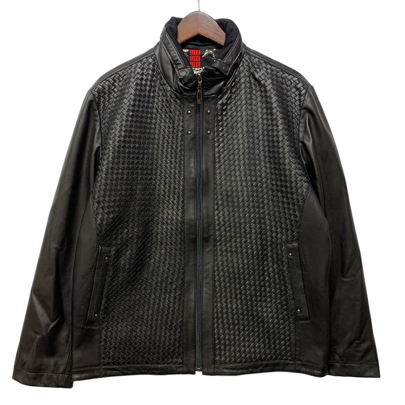 【中古品】【メンズ】 BARASSI バラシ INTRECCIATO ZIPUP LEATHER JACKET 1150-3082 イントレチャート ジップアップ レザージャケット 141-260830-as-13-izu サイズ：46 カラー：ブラック 万代Net店