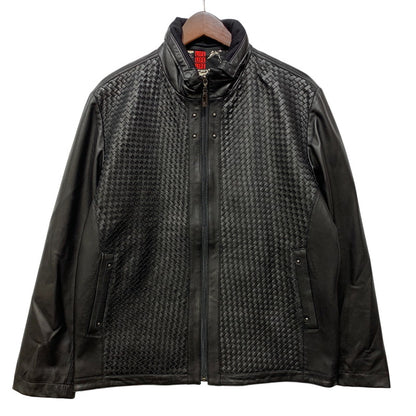 【中古品】【メンズ】 BARASSI バラシ INTRECCIATO ZIPUP LEATHER JACKET 1150-3082 イントレチャート ジップアップ レザージャケット 141-260830-as-13-izu サイズ：46 カラー：ブラック 万代Net店