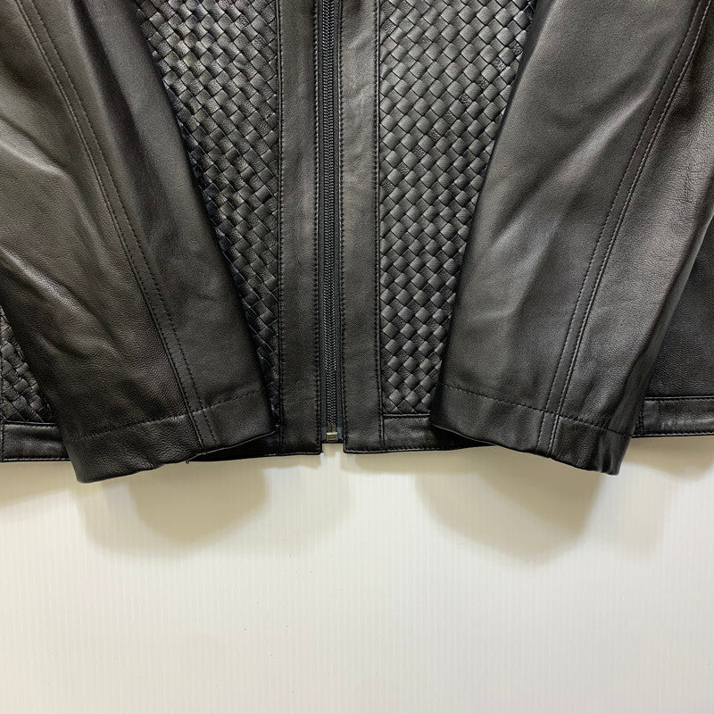 【中古品】【メンズ】 BARASSI バラシ INTRECCIATO ZIPUP LEATHER JACKET 1150-3082 イントレチャート ジップアップ レザージャケット 141-260830-as-13-izu サイズ：46 カラー：ブラック 万代Net店