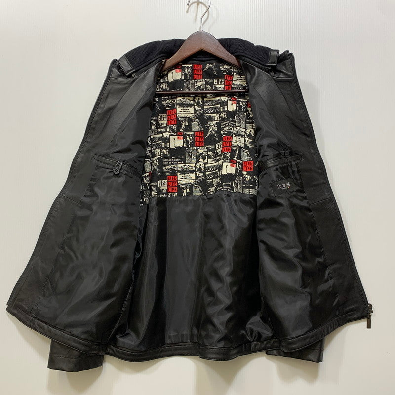 【中古品】【メンズ】 BARASSI バラシ INTRECCIATO ZIPUP LEATHER JACKET 1150-3082 イントレチャート ジップアップ レザージャケット 141-260830-as-13-izu サイズ：46 カラー：ブラック 万代Net店