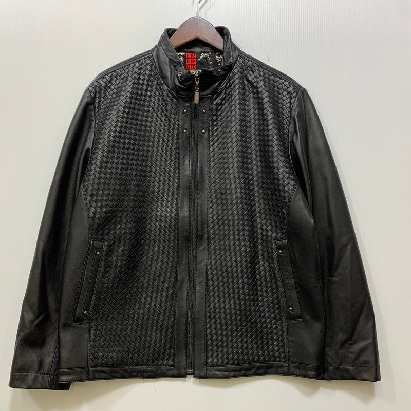 【中古品】【メンズ】 BARASSI バラシ INTRECCIATO ZIPUP LEATHER JACKET 1150-3082 イントレチャート ジップアップ レザージャケット 141-260830-as-13-izu サイズ：46 カラー：ブラック 万代Net店