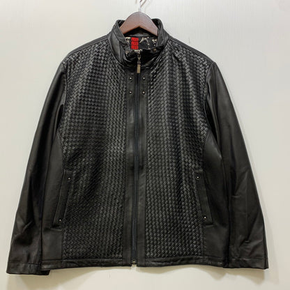 【中古品】【メンズ】 BARASSI バラシ INTRECCIATO ZIPUP LEATHER JACKET 1150-3082 イントレチャート ジップアップ レザージャケット 141-260830-as-13-izu サイズ：46 カラー：ブラック 万代Net店