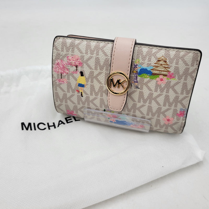 【中古品】【レディース】 Michael Kors マイケルコース GREENWICH 35S6GGRE8I グリニッチ タブ ジップアラウンド ウォレット ミディアム MKシグネチャー 財布 200-260830-as-01-izu カラー：ホワイト×ピンク 万代Net店