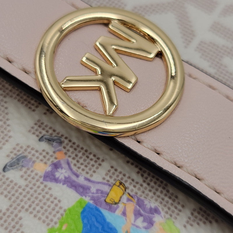【中古品】【レディース】 Michael Kors マイケルコース GREENWICH 35S6GGRE8I グリニッチ タブ ジップアラウンド ウォレット ミディアム MKシグネチャー 財布 200-260830-as-01-izu カラー：ホワイト×ピンク 万代Net店