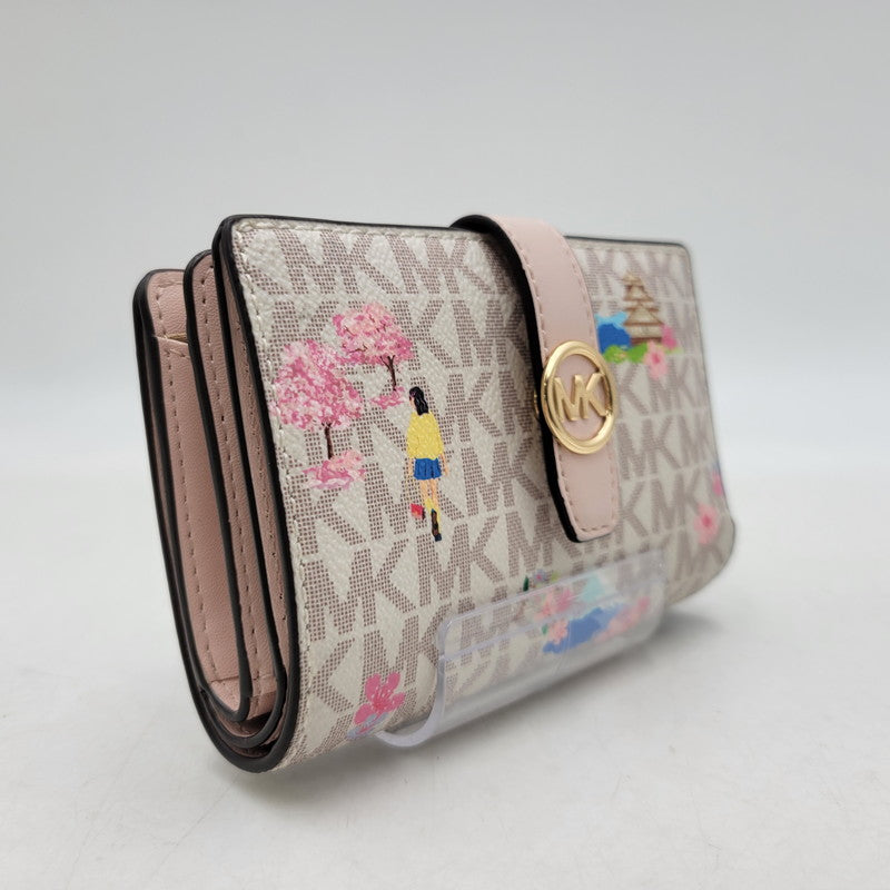 【中古品】【レディース】 Michael Kors マイケルコース GREENWICH 35S6GGRE8I グリニッチ タブ ジップアラウンド ウォレット ミディアム MKシグネチャー 財布 200-260830-as-01-izu カラー：ホワイト×ピンク 万代Net店