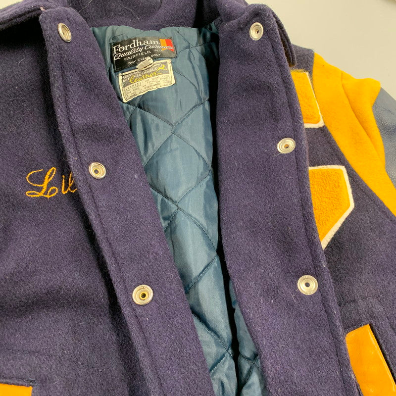 【中古品】【メンズ】 FORDHAM フォーダム 襟付き 70-80S WOOL×LEATHER VARSITY JACKET ウール レザー バーシティ ジャケット アウター 146-260825-cs-12-izu サイズ：38 カラー：ネイビー×イエロー 万代Net店