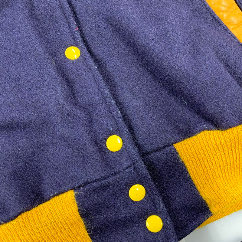 【中古品】【メンズ】 FORDHAM フォーダム 襟付き 70-80S WOOL×LEATHER VARSITY JACKET ウール レザー バーシティ ジャケット アウター 146-260825-cs-12-izu サイズ：38 カラー：ネイビー×イエロー 万代Net店