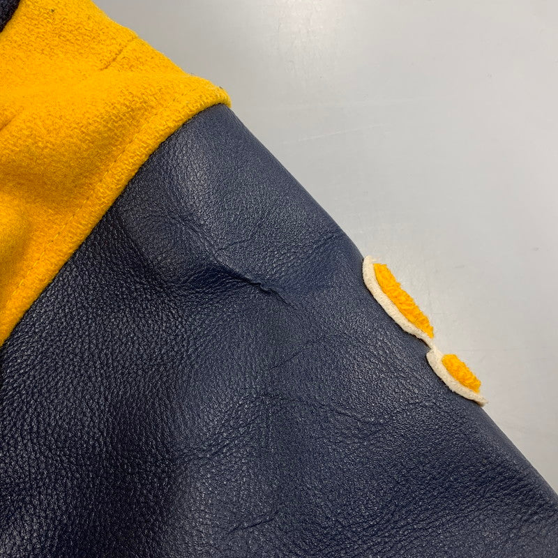 【中古品】【メンズ】 FORDHAM フォーダム 襟付き 70-80S WOOL×LEATHER VARSITY JACKET ウール レザー バーシティ ジャケット アウター 146-260825-cs-12-izu サイズ：38 カラー：ネイビー×イエロー 万代Net店