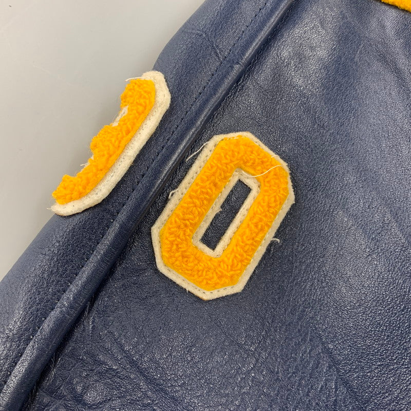 【中古品】【メンズ】 FORDHAM フォーダム 襟付き 70-80S WOOL×LEATHER VARSITY JACKET ウール レザー バーシティ ジャケット アウター 146-260825-cs-12-izu サイズ：38 カラー：ネイビー×イエロー 万代Net店