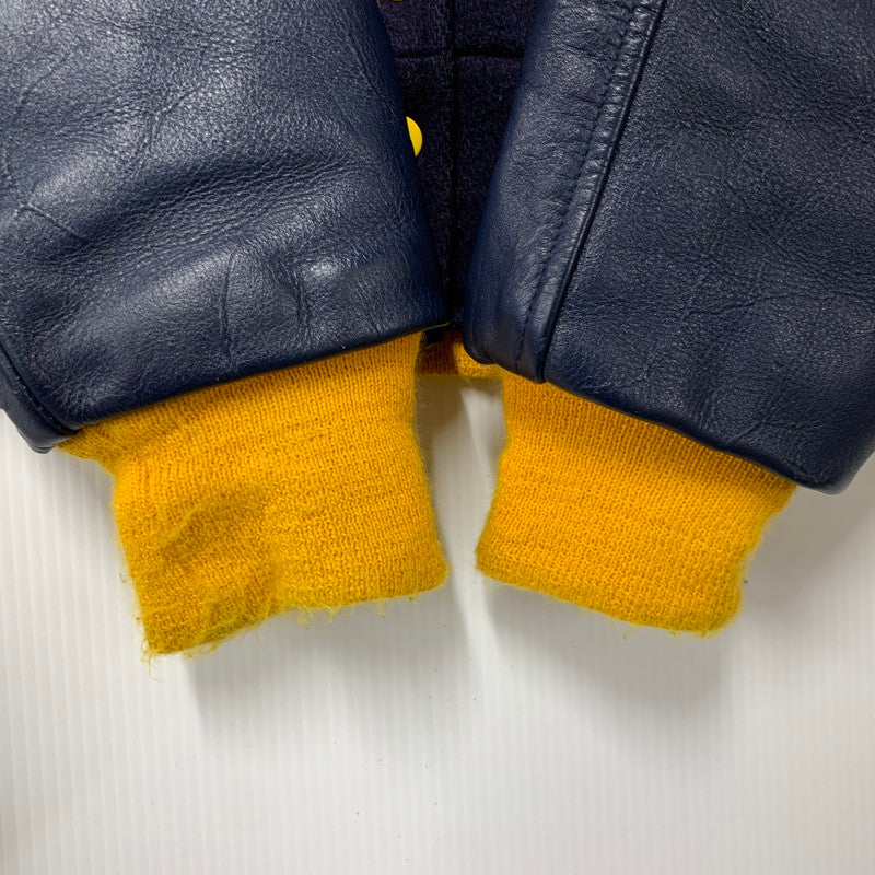 【中古品】【メンズ】 FORDHAM フォーダム 襟付き 70-80S WOOL×LEATHER VARSITY JACKET ウール レザー バーシティ ジャケット アウター 146-260825-cs-12-izu サイズ：38 カラー：ネイビー×イエロー 万代Net店