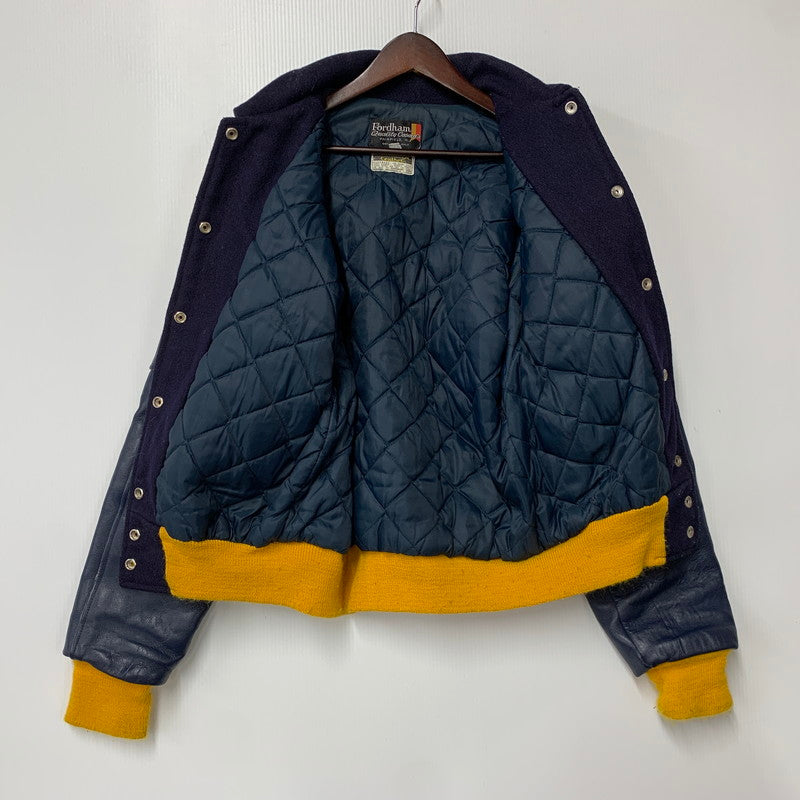 【中古品】【メンズ】 FORDHAM フォーダム 襟付き 70-80S WOOL×LEATHER VARSITY JACKET ウール レザー バーシティ ジャケット アウター 146-260825-cs-12-izu サイズ：38 カラー：ネイビー×イエロー 万代Net店