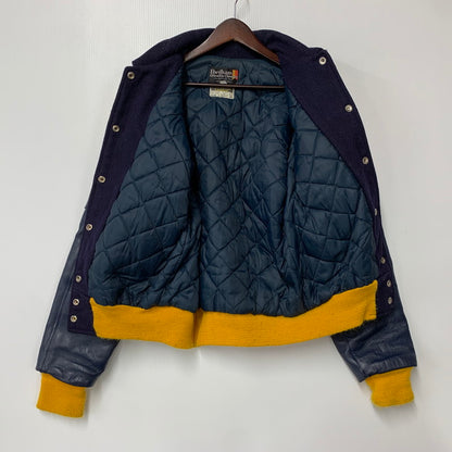 【中古品】【メンズ】 FORDHAM フォーダム 襟付き 70-80S WOOL×LEATHER VARSITY JACKET ウール レザー バーシティ ジャケット アウター 146-260825-cs-12-izu サイズ：38 カラー：ネイビー×イエロー 万代Net店