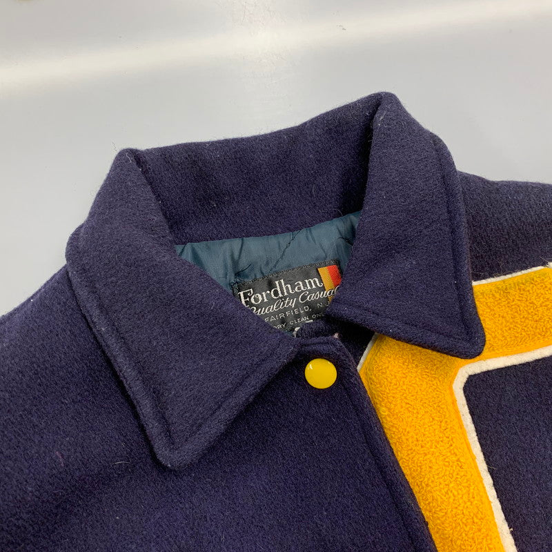 【中古品】【メンズ】 FORDHAM フォーダム 襟付き 70-80S WOOL×LEATHER VARSITY JACKET ウール レザー バーシティ ジャケット アウター 146-260825-cs-12-izu サイズ：38 カラー：ネイビー×イエロー 万代Net店