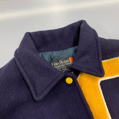 【中古品】【メンズ】 FORDHAM フォーダム 襟付き 70-80S WOOL×LEATHER VARSITY JACKET ウール レザー バーシティ ジャケット アウター 146-260825-cs-12-izu サイズ：38 カラー：ネイビー×イエロー 万代Net店