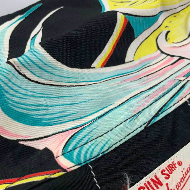 【現状渡し品】【メンズ】 SUN SURF サンサーフ RAYON HAWAIIAN SHIRT M32529 レーヨン ハワイアンシャツ 半袖 145-260903-as-40-izu サイズ：S カラー：ブラック系 万代Net店