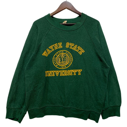 【中古品】【メンズ】 VELVA SHEEN ベルバシーン USA製 70～80’S WAYNE STATE UNIVERSITY RAGLAN SWEAT SHIRT ユニバーシティ ラグラン スウェット シャツ トップス 146-260827-yn-10-izu サイズ：L カラー：グリーン 万代Net店