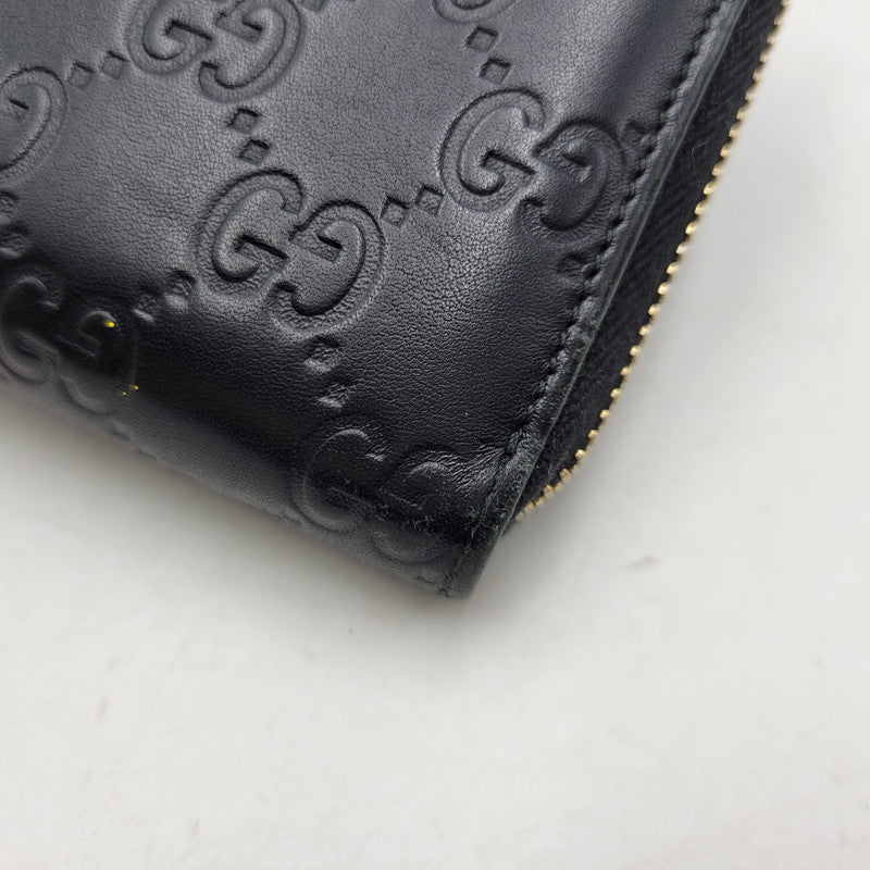 【中古品】【メンズ/レディース】 GUCCI グッチ 307980 グッチシマ ラウンド ファスナー 長財布 サイフ ウォレット 181-260826-ay-07-izu カラー：ブラック 万代Net店