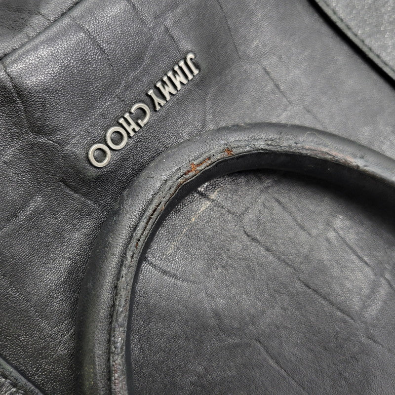【現状渡し品】【メンズ/レディース】 JIMMY CHOO ジミーチュウ LEATHER TOTE BAG レザー トートバッグ クロコ型押し カバン 鞄 188-260826-ay-03-izu カラー：ブラック 万代Net店