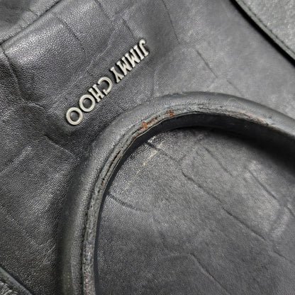 【現状渡し品】【メンズ/レディース】 JIMMY CHOO ジミーチュウ LEATHER TOTE BAG レザー トートバッグ クロコ型押し カバン 鞄 188-260826-ay-03-izu カラー：ブラック 万代Net店