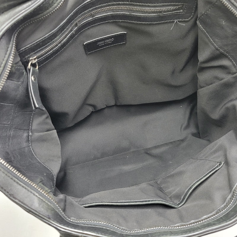 【現状渡し品】【メンズ/レディース】 JIMMY CHOO ジミーチュウ LEATHER TOTE BAG レザー トートバッグ クロコ型押し カバン 鞄 188-260826-ay-03-izu カラー：ブラック 万代Net店