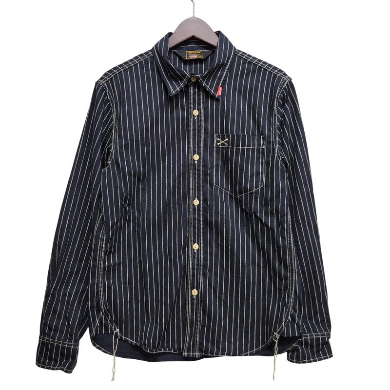 【中古品】【メンズ】 VANSON バンソン WABASH STRIPE L S WORK SHIRT ウォバッシュ ストライプ ロングスリーブ ワーク シャツ トップス 長袖 145-260906-ya-11-izu サイズ：M カラー：ネイビー 万代Net店
