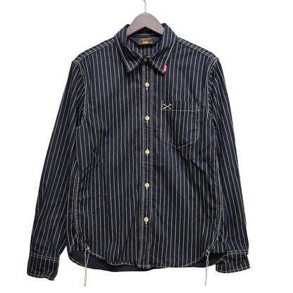 【中古品】【メンズ】 VANSON バンソン WABASH STRIPE L S WORK SHIRT ウォバッシュ ストライプ ロングスリーブ ワーク シャツ トップス 長袖 145-260906-ya-11-izu サイズ：M カラー：ネイビー 万代Net店