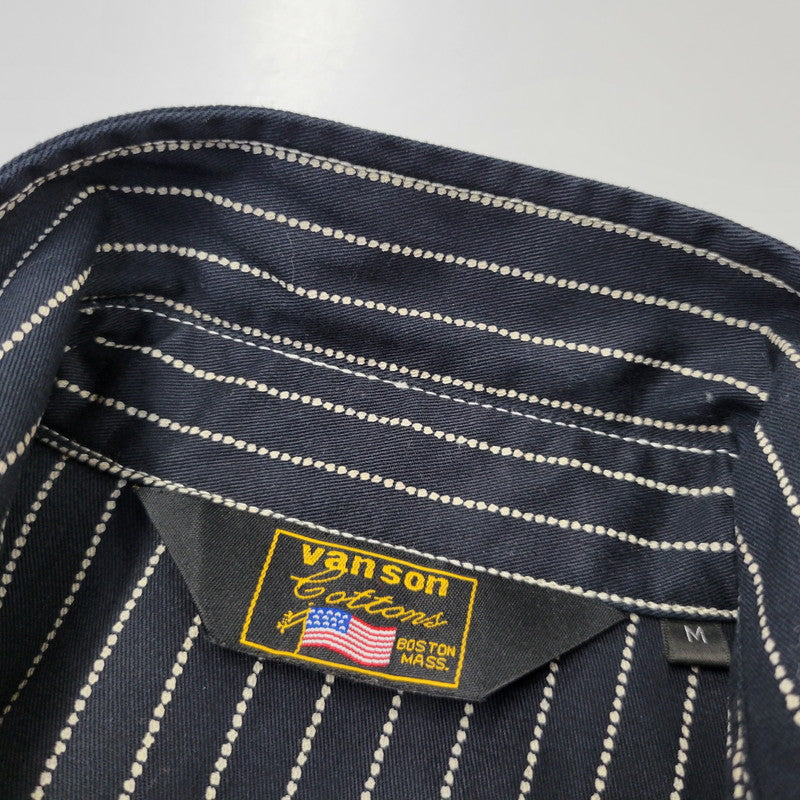 【中古品】【メンズ】 VANSON バンソン WABASH STRIPE L S WORK SHIRT ウォバッシュ ストライプ ロングスリーブ ワーク シャツ トップス 長袖 145-260906-ya-11-izu サイズ：M カラー：ネイビー 万代Net店