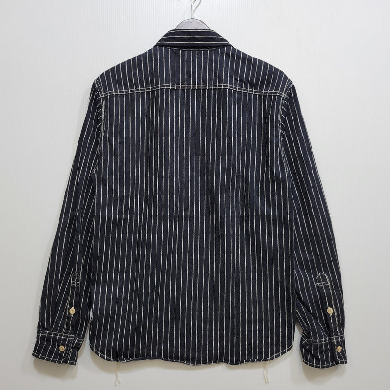 【中古品】【メンズ】 VANSON バンソン WABASH STRIPE L S WORK SHIRT ウォバッシュ ストライプ ロングスリーブ ワーク シャツ トップス 長袖 145-260906-ya-11-izu サイズ：M カラー：ネイビー 万代Net店