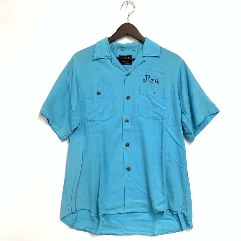 【現状渡し品】【メンズ】 KING LOUIE TEN STRIKE キング ルイ テン ストライク 黒タグ フロッキープリント USA製 50-60 S S BOWLING SHIRT ボーリング シャツ トップス 半袖 146-260828-ya-05-izu サイズ：ML カラー：ライトブルー 万代Net店