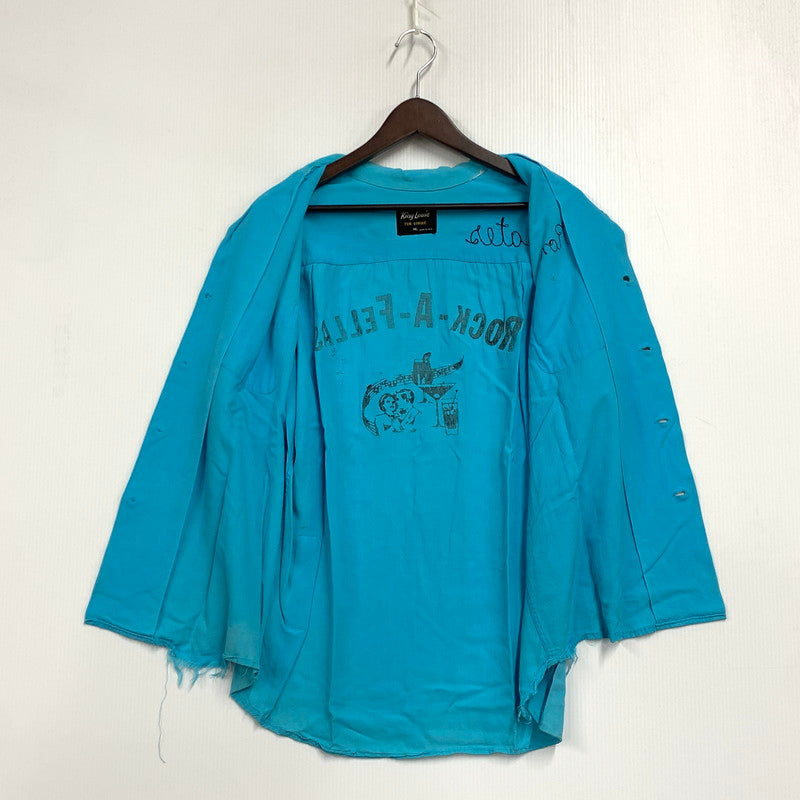 【現状渡し品】【メンズ】 KING LOUIE TEN STRIKE キング ルイ テン ストライク 黒タグ フロッキープリント USA製 50-60 S S BOWLING SHIRT ボーリング シャツ トップス 半袖 146-260828-ya-05-izu サイズ：ML カラー：ライトブルー 万代Net店