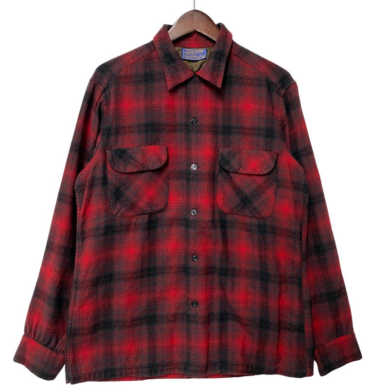 【中古品】【メンズ】 PENDLETON ペンドルトン OMBRE SHADOW PLAID BOARD SHIRT オンブレシャドー ボードシャツ チェック 長袖 146-260902-as-13-izu サイズ：M カラー：レッド×ブラック 万代Net店