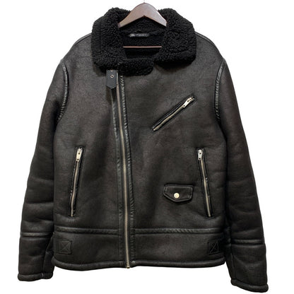 【中古品】【メンズ】 ZARA ザラ FAKE MOUTON BOA DOUBLE RIDERS JACKET フェイクムートン ボア ダブルライダース ジャケット 147-260907-as-17-izu サイズ：L カラー：ブラック 万代Net店