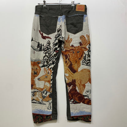 【現状渡し品】【メンズ】 USED REMAKE KNIT DENIM PANTS リメイク ニット デニムパンツ 158-260907-as-24-izu カラー：マルチカラー 万代Net店