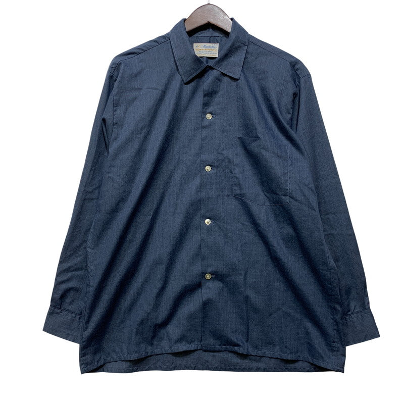 【中古品】【メンズ】 MANHATTAN マンハッタン 60’S DURA-SMOOTH LS OPEN COLLAR SHIRT デュラスムース ロングスリーブ オープン カラー シャツ トップス 長袖 146-260907-cs-15-izu サイズ：M カラー：ネイビー 万代Net店