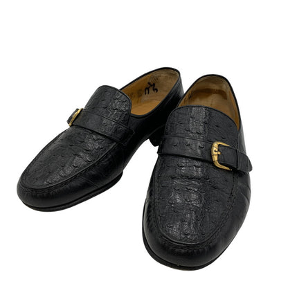 【現状渡し品】【メンズ】 a.testoni ア・テストーニ OSTRICH LEATHER LOAFER レザー ローファー 靴 164-260831-as-03-izu サイズ：6H カラー：ブラック 万代Net店
