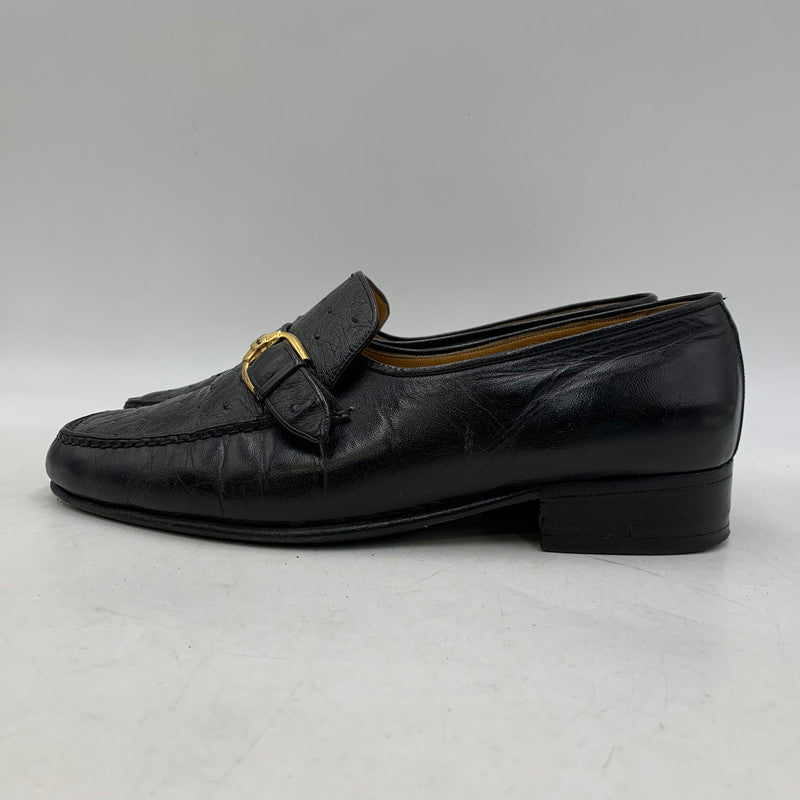 【現状渡し品】【メンズ】 a.testoni ア・テストーニ OSTRICH LEATHER LOAFER レザー ローファー 靴 164-260831-as-03-izu サイズ：6H カラー：ブラック 万代Net店