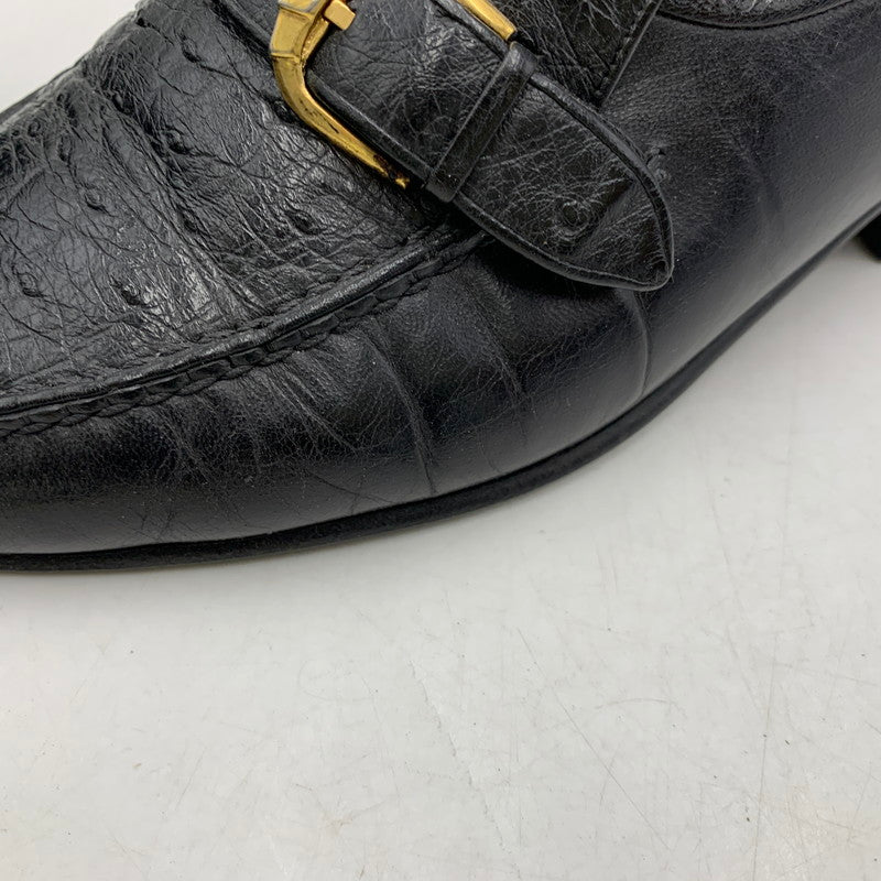 【現状渡し品】【メンズ】 a.testoni ア・テストーニ OSTRICH LEATHER LOAFER レザー ローファー 靴 164-260831-as-03-izu サイズ：6H カラー：ブラック 万代Net店