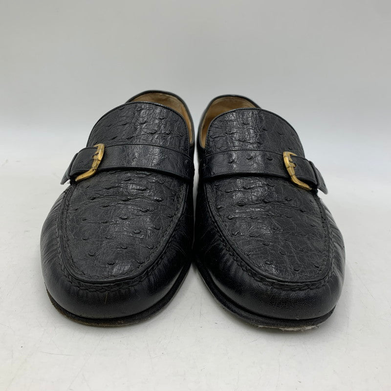 【現状渡し品】【メンズ】 a.testoni ア・テストーニ OSTRICH LEATHER LOAFER レザー ローファー 靴 164-260831-as-03-izu サイズ：6H カラー：ブラック 万代Net店