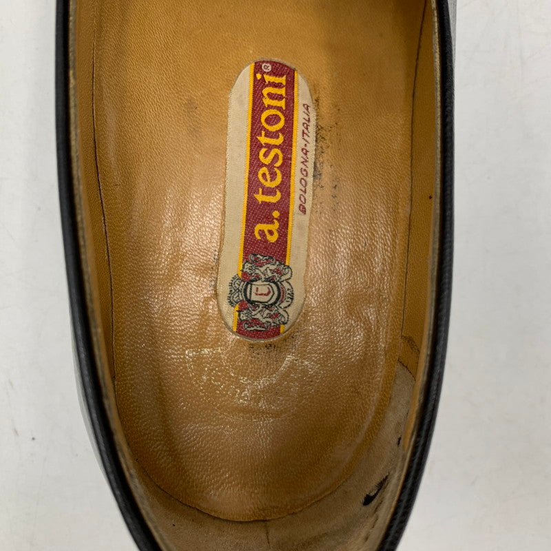 【現状渡し品】【メンズ】 a.testoni ア・テストーニ OSTRICH LEATHER LOAFER レザー ローファー 靴 164-260831-as-03-izu サイズ：6H カラー：ブラック 万代Net店