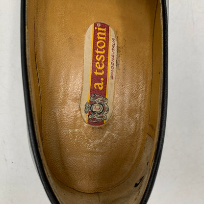 【現状渡し品】【メンズ】 a.testoni ア・テストーニ OSTRICH LEATHER LOAFER レザー ローファー 靴 164-260831-as-03-izu サイズ：6H カラー：ブラック 万代Net店