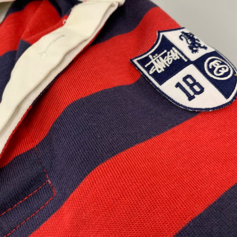 【中古品】【メンズ】 OLD STUSSY オールド ステューシー 紺タグ 90S BORDER RUGBY SS SHIRT ボーダー ラグビー ショートスリーブ シャツ トップス 半袖 142-260914-cs-23-izu サイズ：L カラー：レッド×ネイビー 万代Net店