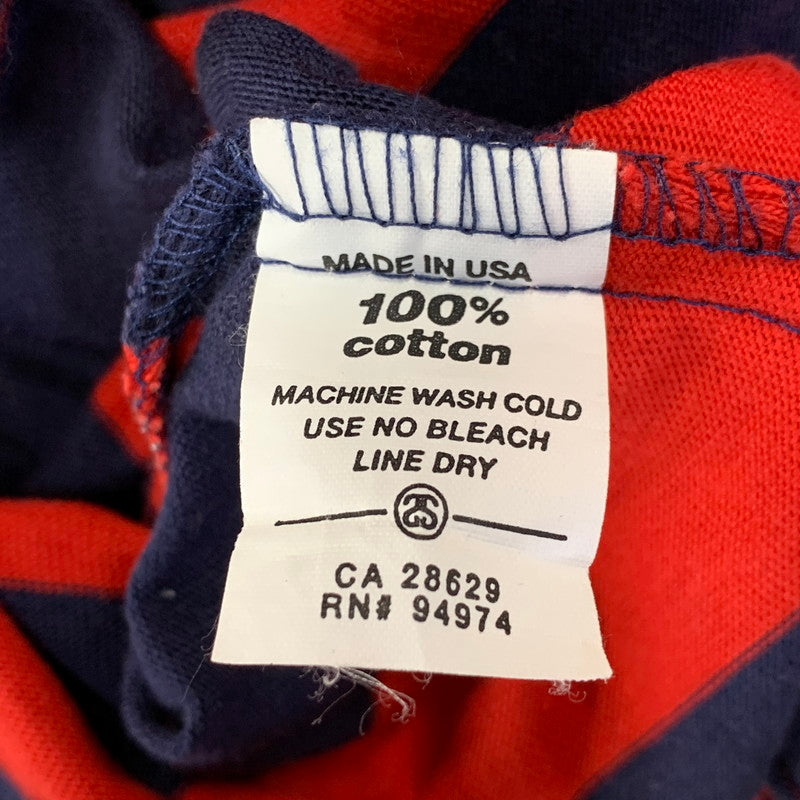 【中古品】【メンズ】 OLD STUSSY オールド ステューシー 紺タグ 90S BORDER RUGBY SS SHIRT ボーダー ラグビー ショートスリーブ シャツ トップス 半袖 142-260914-cs-23-izu サイズ：L カラー：レッド×ネイビー 万代Net店