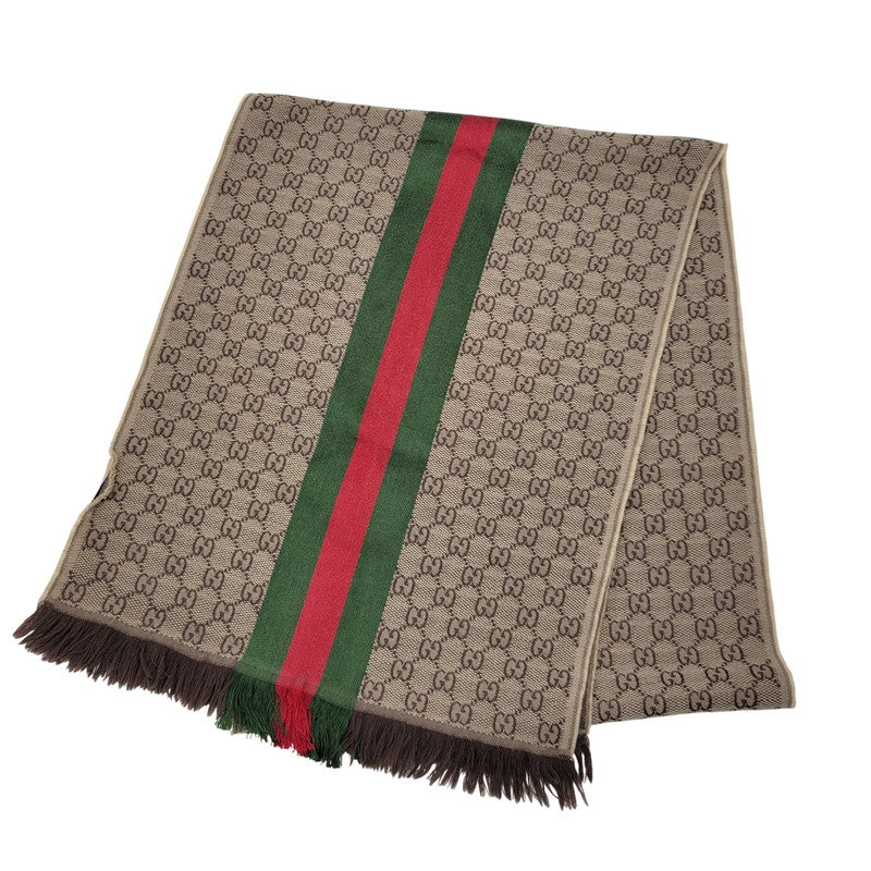 【中古品】【メンズ/レディース】 GUCCI グッチ GG柄 ウェブライン マフラー 183-260902-as-18-izu サイズ：37×180cm カラー：ブラウン系 万代Net店