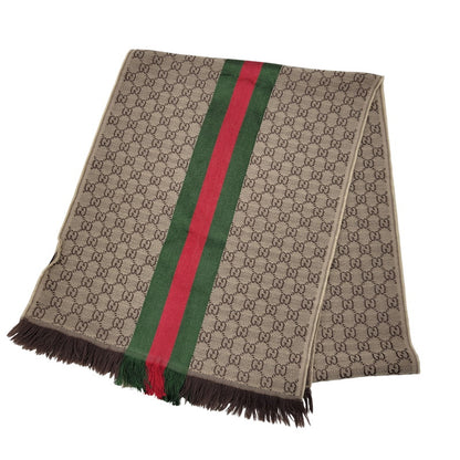 【中古品】【メンズ/レディース】 GUCCI グッチ GG柄 ウェブライン マフラー 183-260902-as-18-izu サイズ：37×180cm カラー：ブラウン系 万代Net店