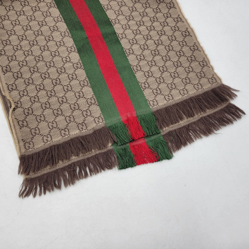 【中古品】【メンズ/レディース】 GUCCI グッチ GG柄 ウェブライン マフラー 183-260902-as-18-izu サイズ：37×180cm カラー：ブラウン系 万代Net店
