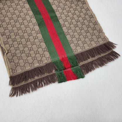 【中古品】【メンズ/レディース】 GUCCI グッチ GG柄 ウェブライン マフラー 183-260902-as-18-izu サイズ：37×180cm カラー：ブラウン系 万代Net店
